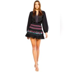 MISA Los Angeles Manuela mini cotton dress embroidered‎ w long sleeves size M